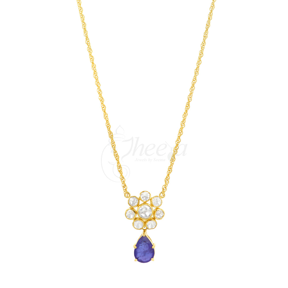 Moissanite Flower with Blue Drop image 0